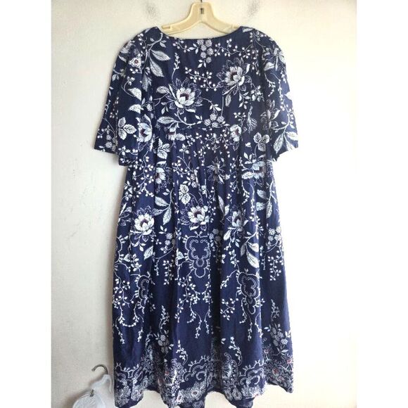 NWOT Only Necessities Blue White Floral 100% Cottom Maxi Length Dress size Large - Picture 7 of 10